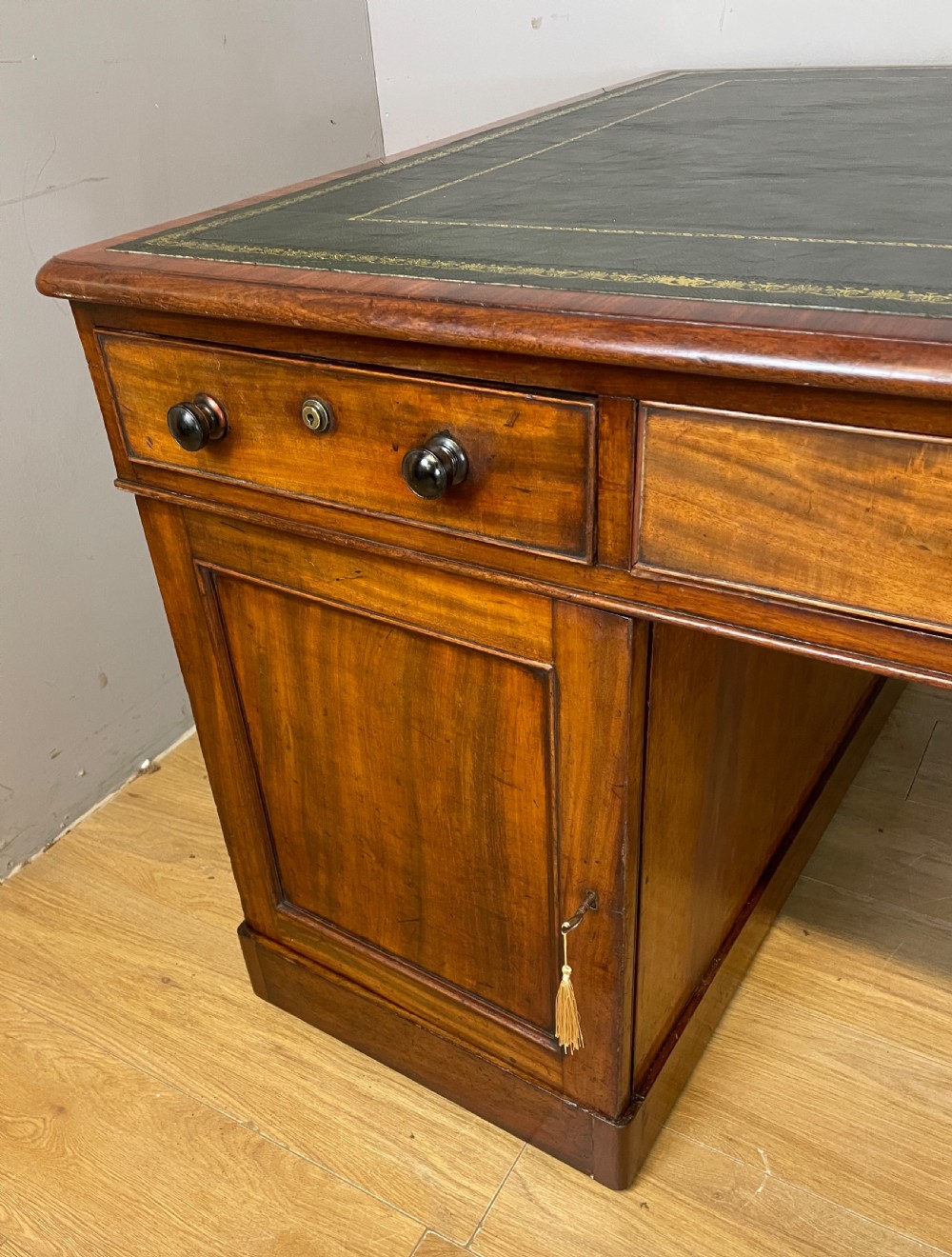C19TH mahogany partners desk with inset tooled leather top  View X