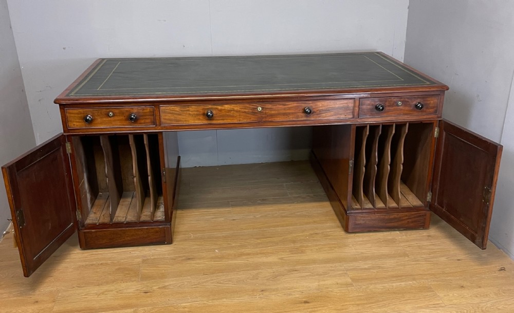 C19TH mahogany partners desk with inset tooled leather top  View XI