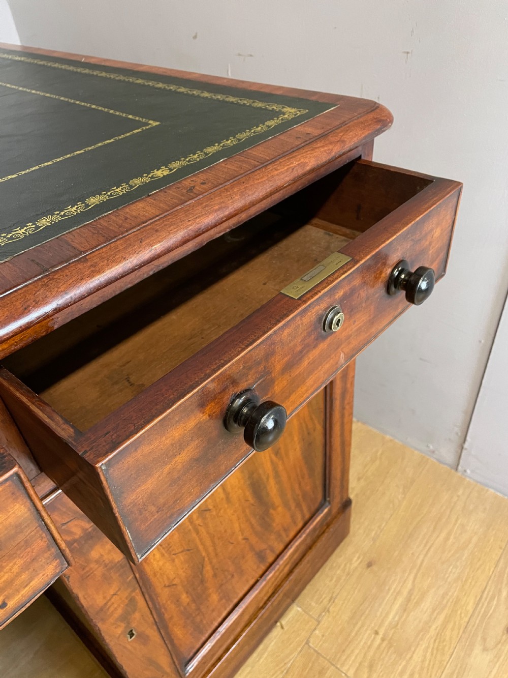 C19TH mahogany partners desk with inset tooled leather top  View XII