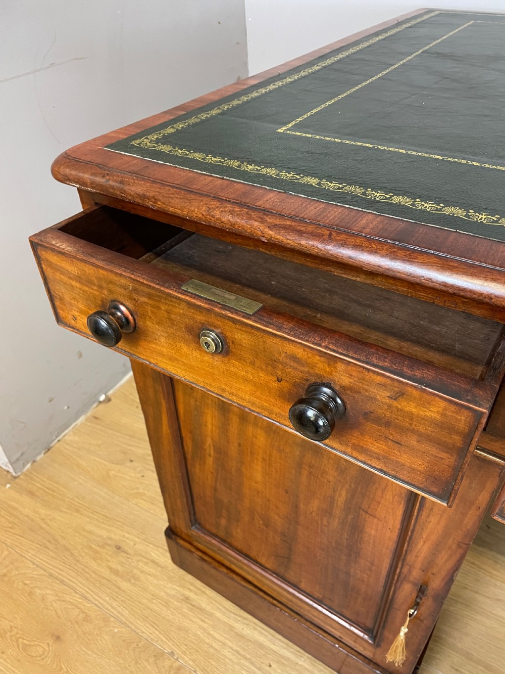 C19TH mahogany partners desk with inset tooled leather top  View XIII