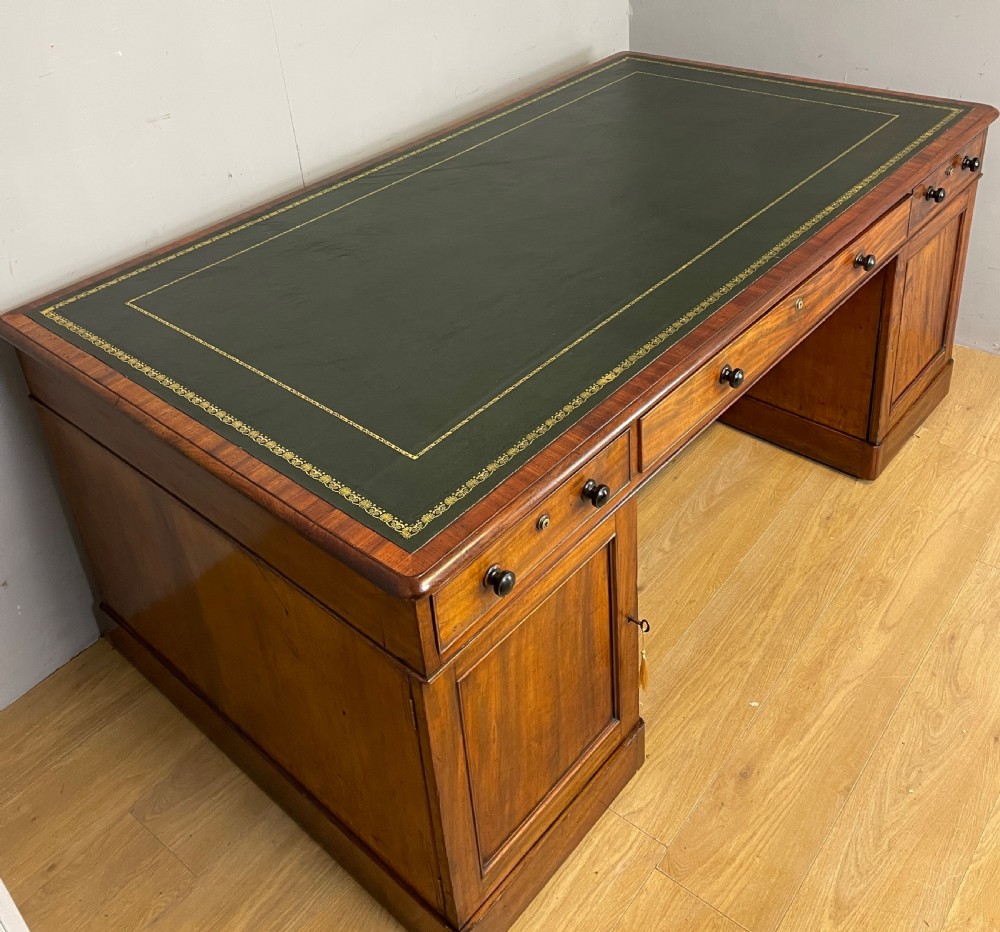 C19TH mahogany partners desk with inset tooled leather top  View XIV
