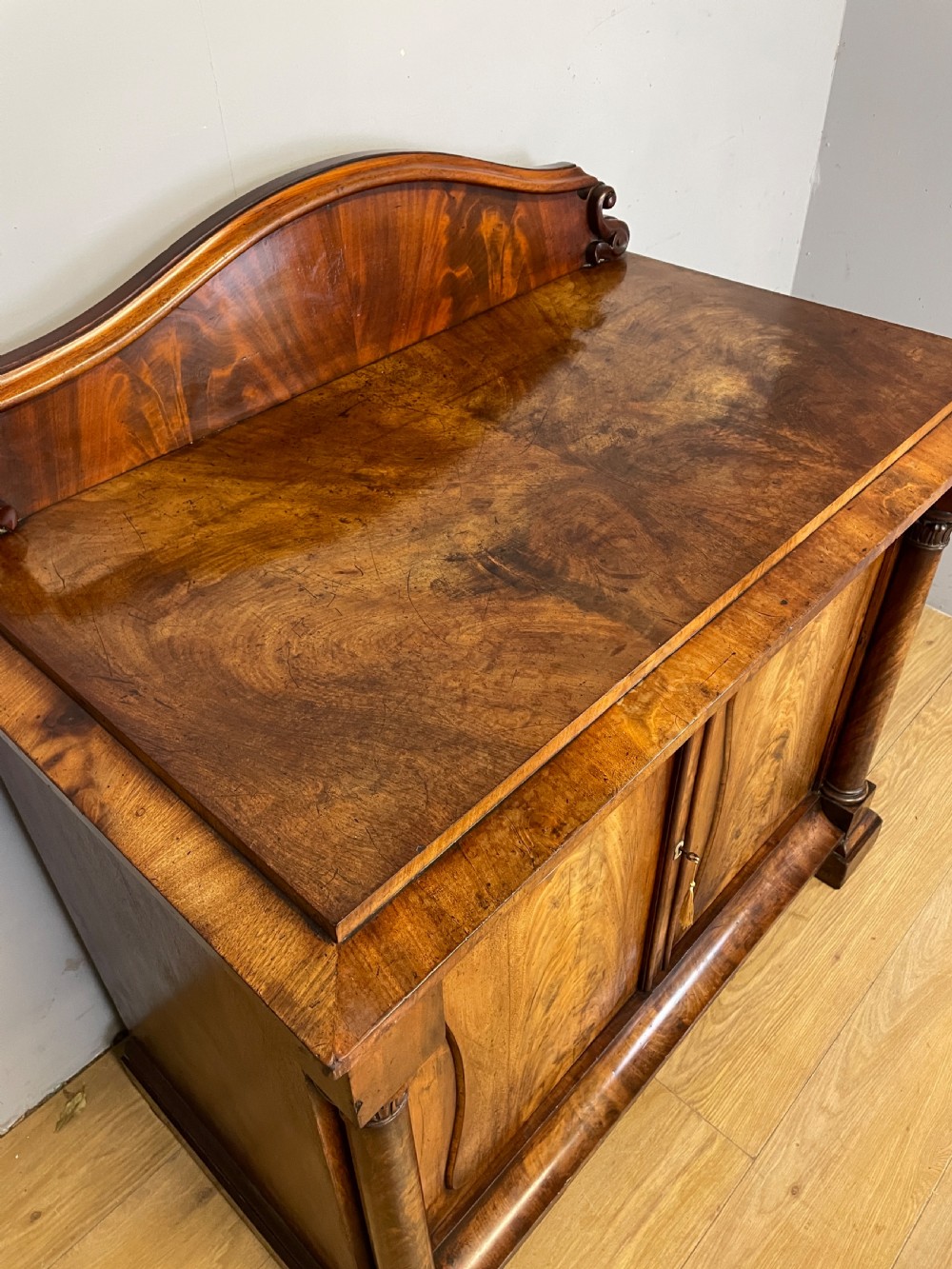 C19TH flame mahogany continental side cabinet  View III