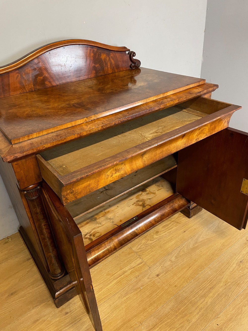 C19TH flame mahogany continental side cabinet  View VI