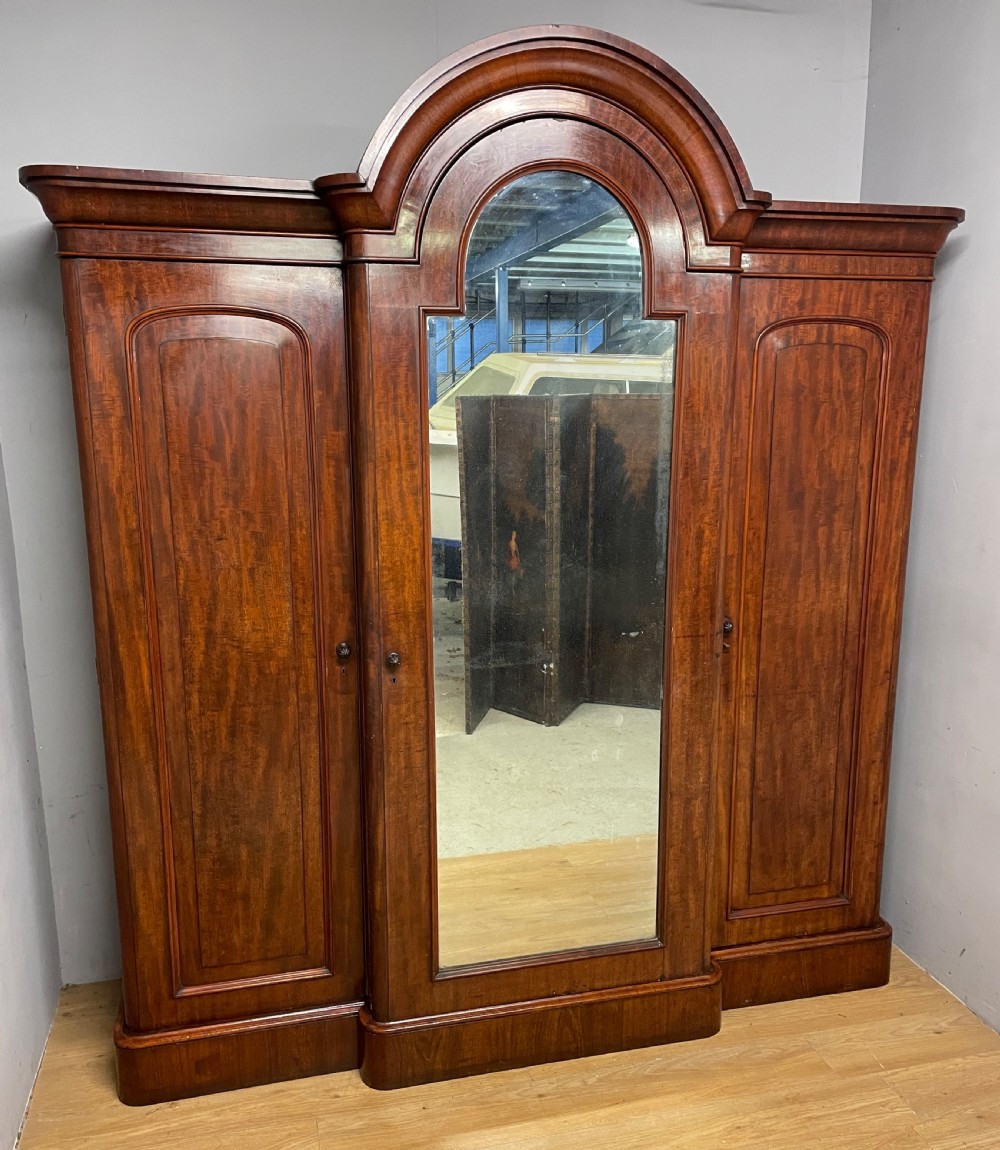 Country house breakfront flame mahogany triple wardrobe 