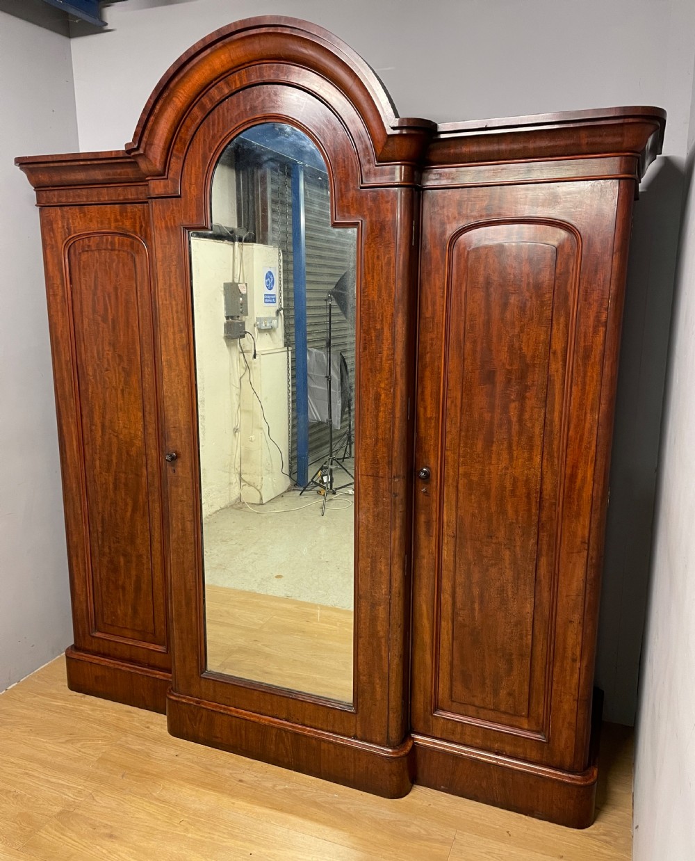 Country house breakfront flame mahogany triple wardrobe  View III
