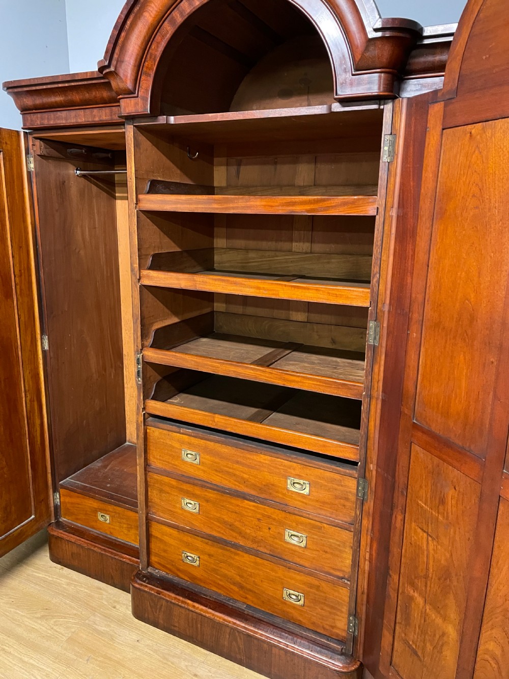 Country house breakfront flame mahogany triple wardrobe  View X