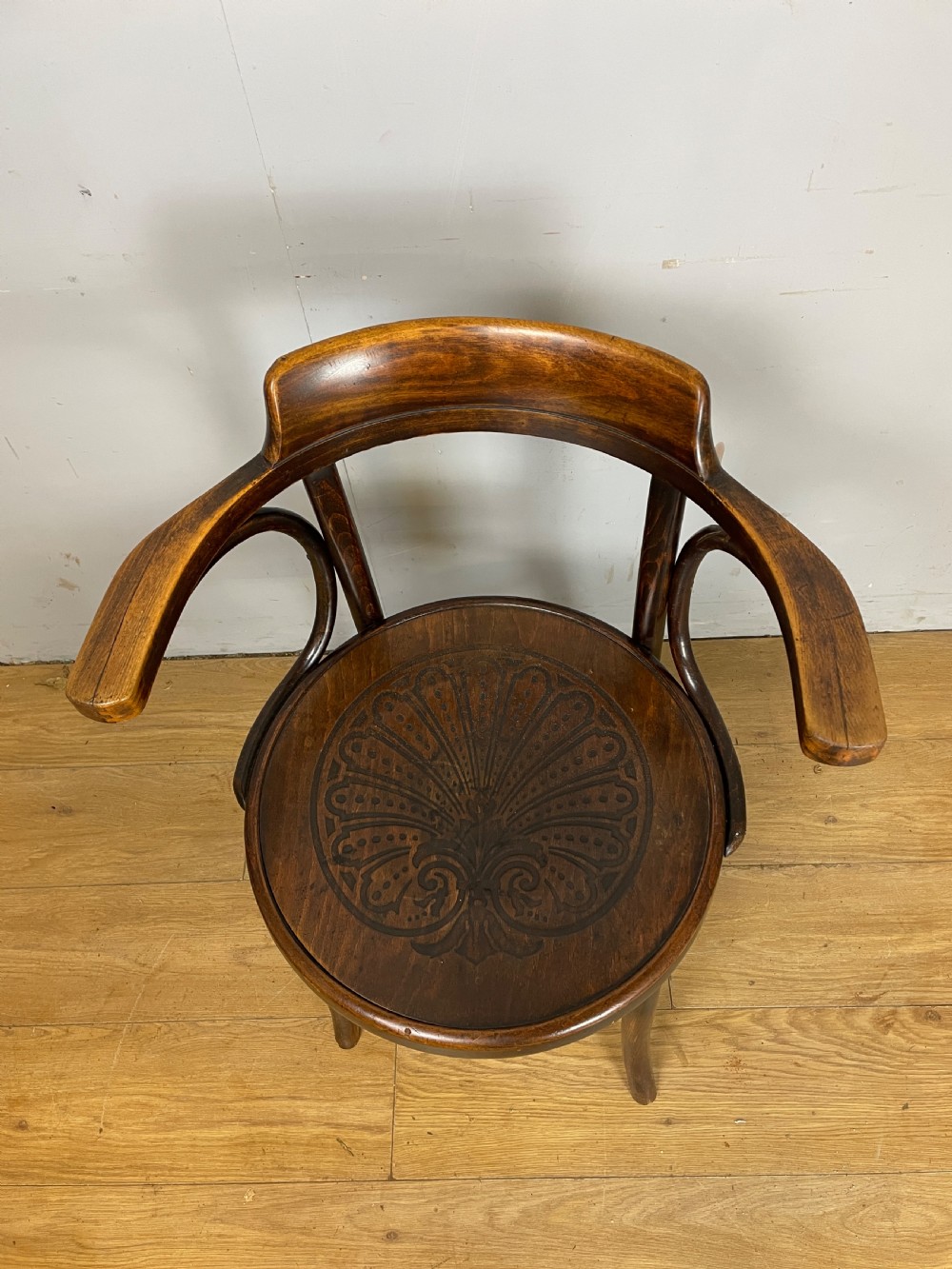Bentwood armchair in original condition- shell motif seat  View IX