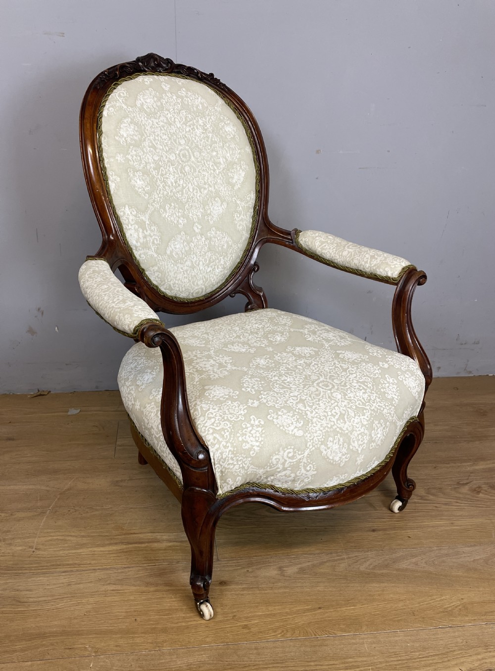 C19TH carved walnut spoon back open armchair View II