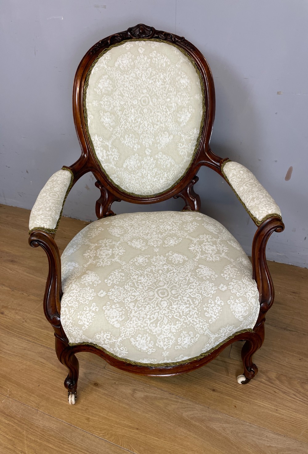 C19TH carved walnut spoon back open armchair View IV