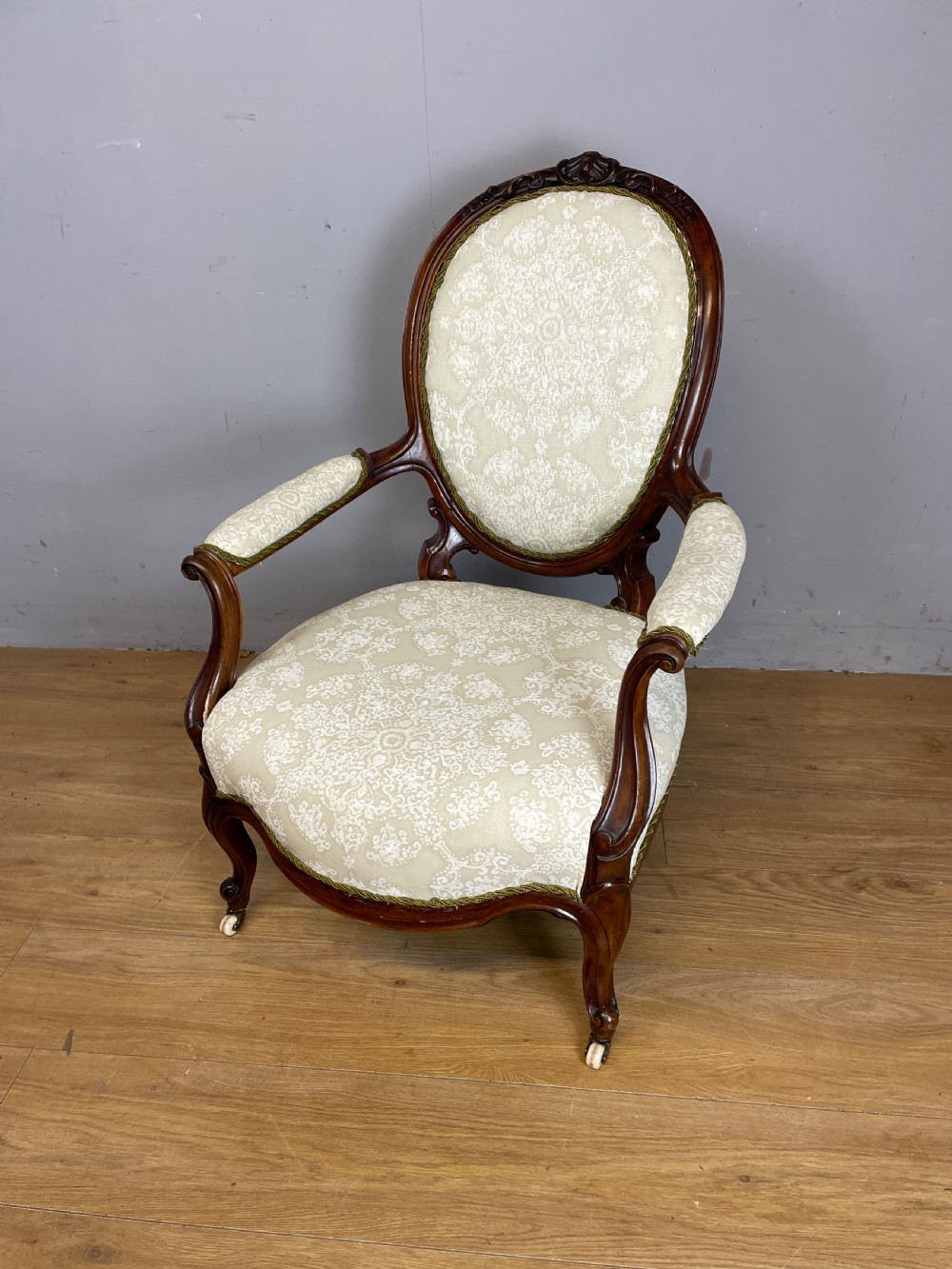 C19TH carved walnut spoon back open armchair View X