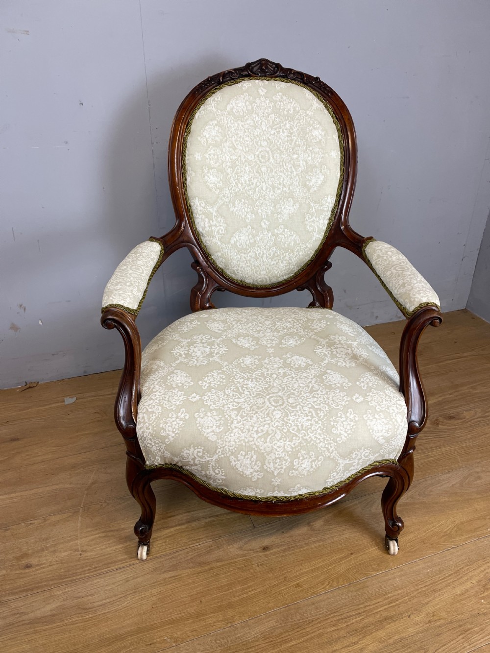 C19TH carved walnut spoon back open armchair View XI