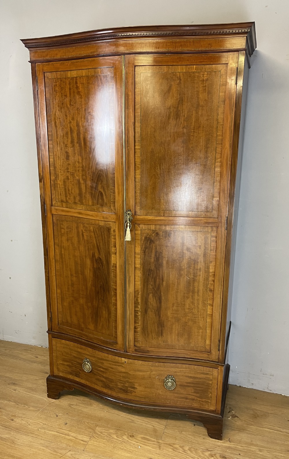 C19TH Country House serpentine inlaid mahogany double wardrobe with provenance 