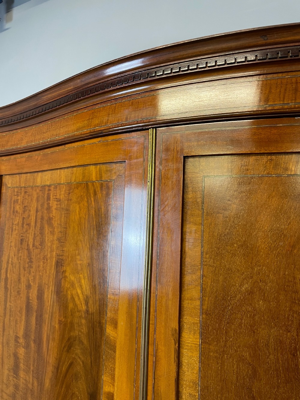 C19TH Country House serpentine inlaid mahogany double wardrobe with provenance  View III