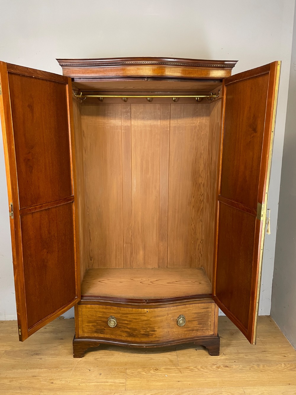 C19TH Country House serpentine inlaid mahogany double wardrobe with provenance  View VI