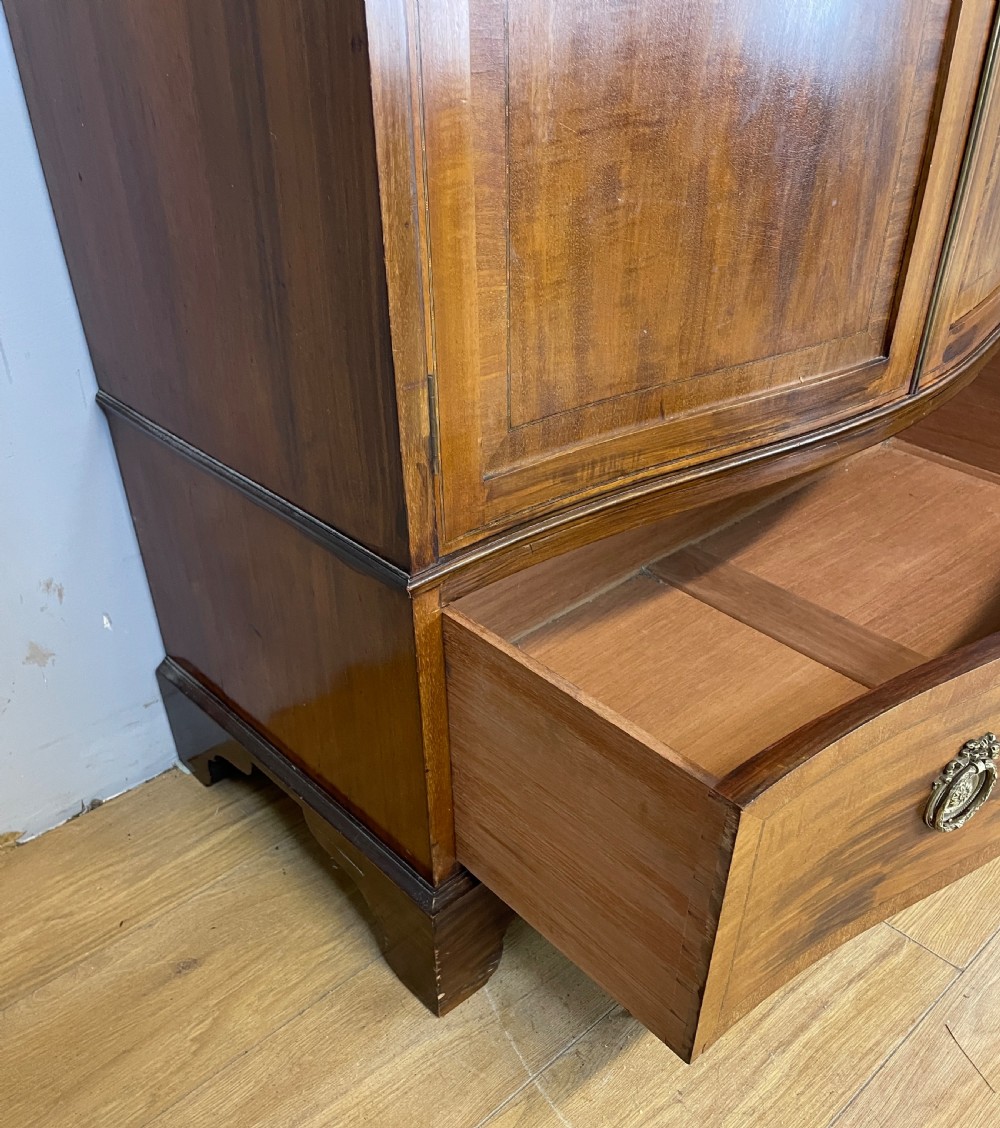 C19TH Country House serpentine inlaid mahogany double wardrobe with provenance  View X