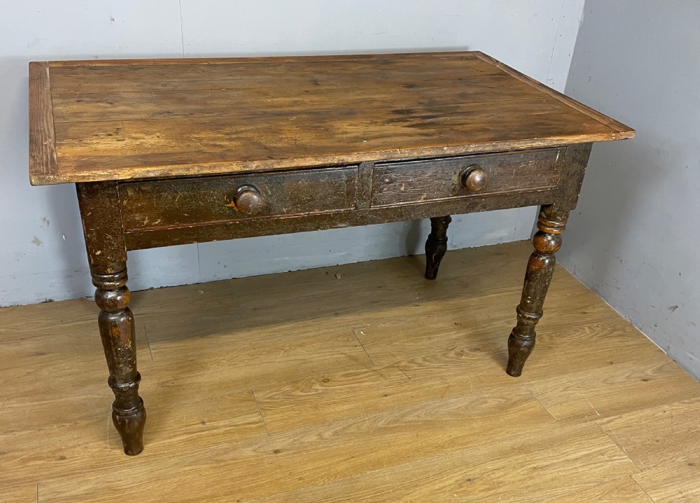 C19TH rustic pine table with two drawers 