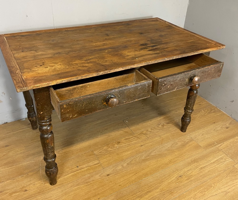 C19TH rustic pine table with two drawers  View VI
