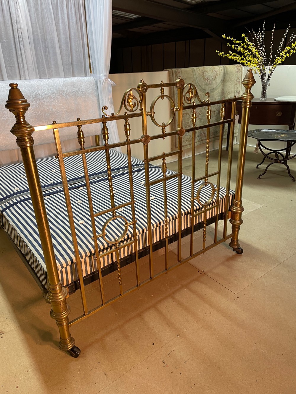 Victorian brass half tester double bed circa 1880  View III