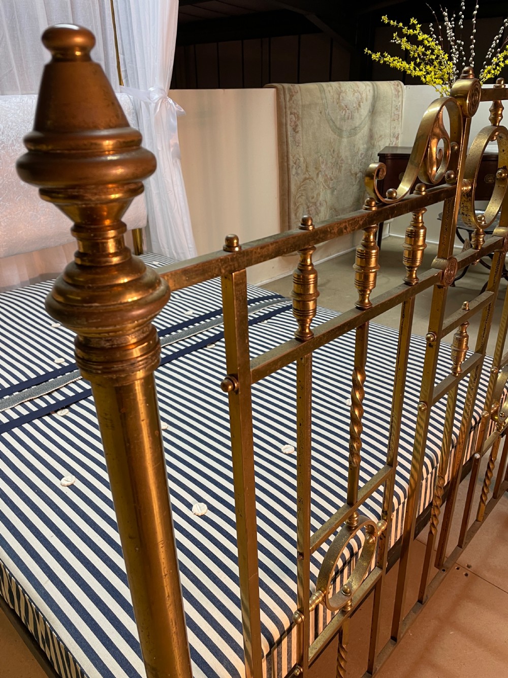 Victorian brass half tester double bed circa 1880  View VI