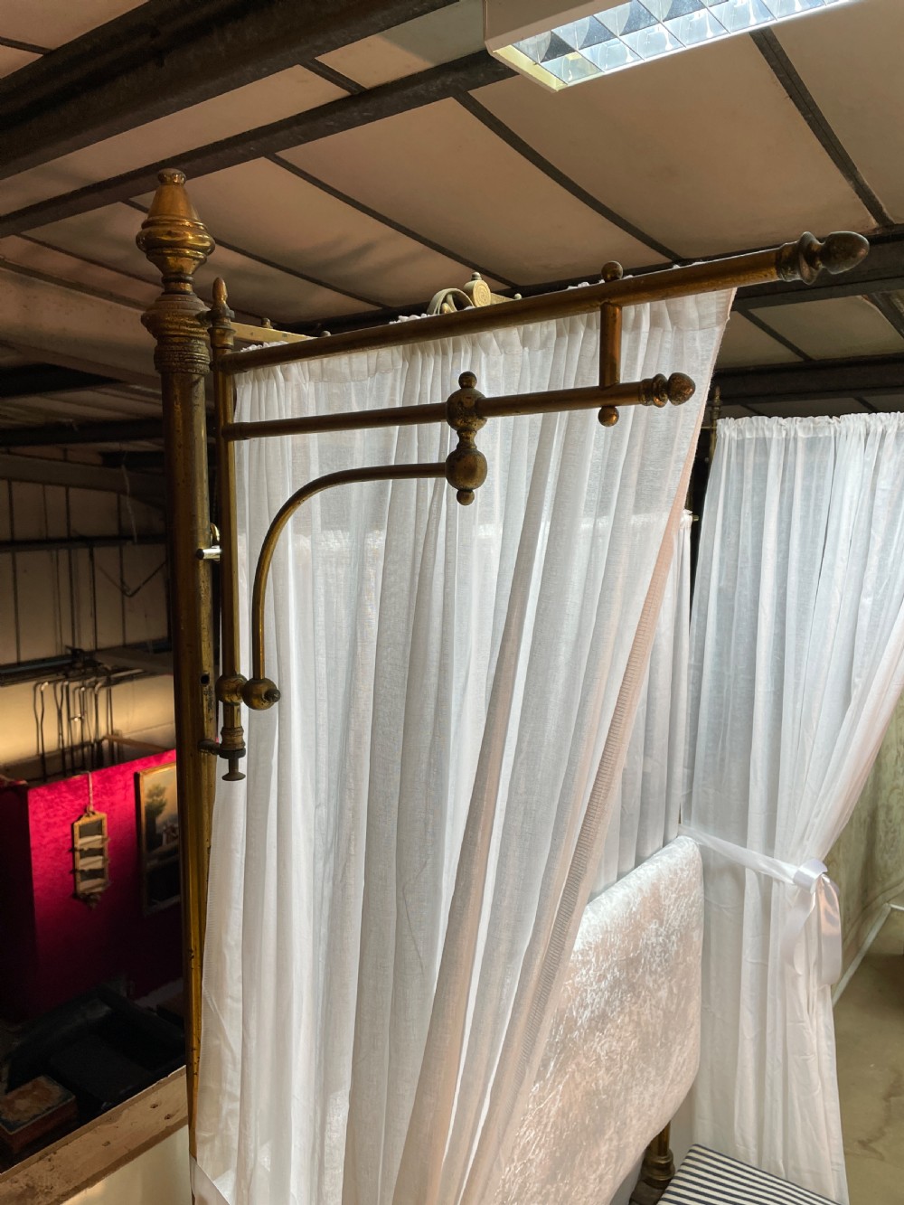 Victorian brass half tester double bed circa 1880  View IX