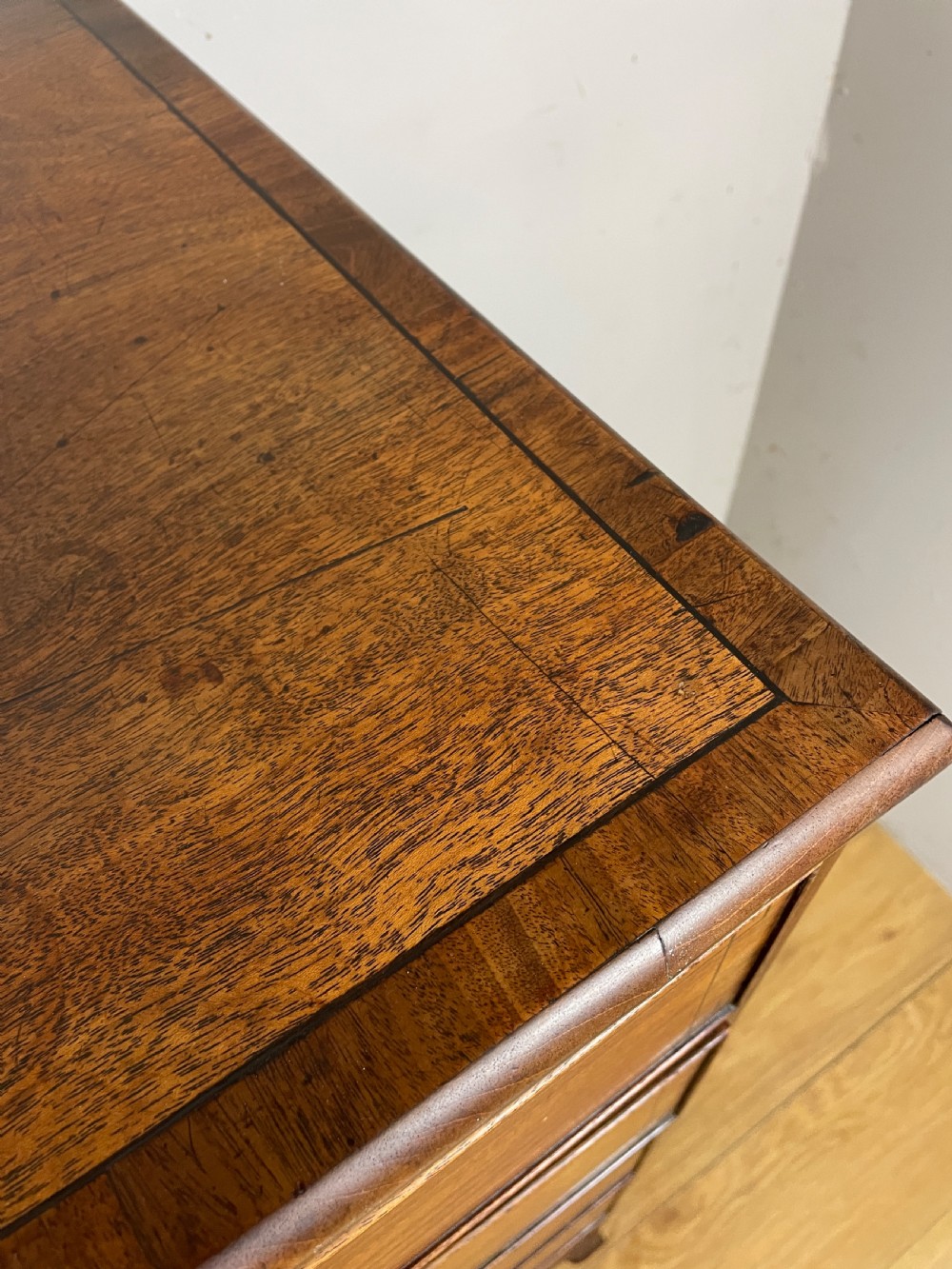 Regency mahogany chest of drawers with ebony stringing and provenance  View X