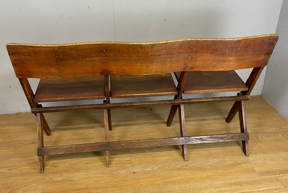 Golden oak folding three seater chapel seat circa 1930 View IX