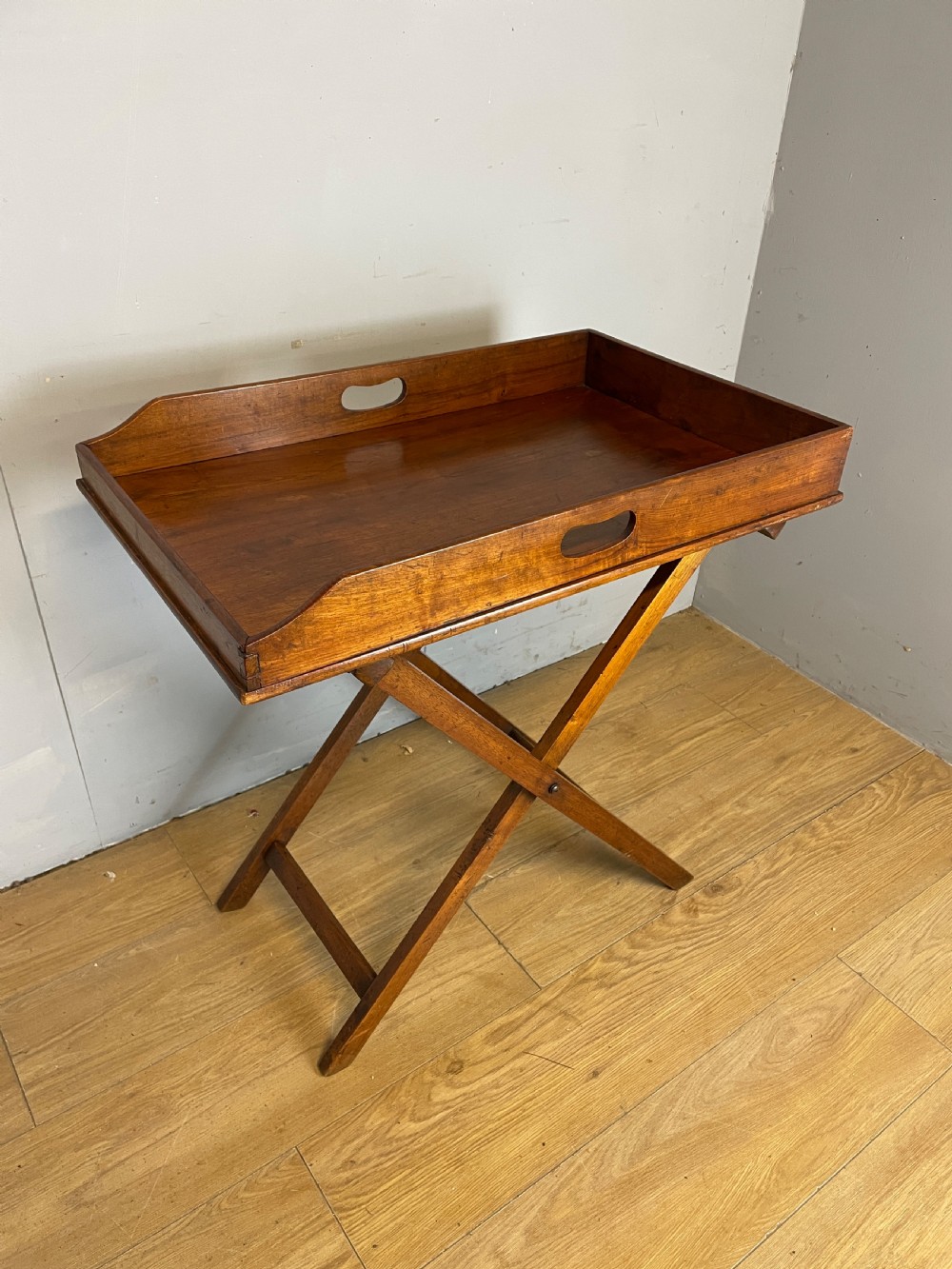 C19TH mahogany butlers tray on stand 