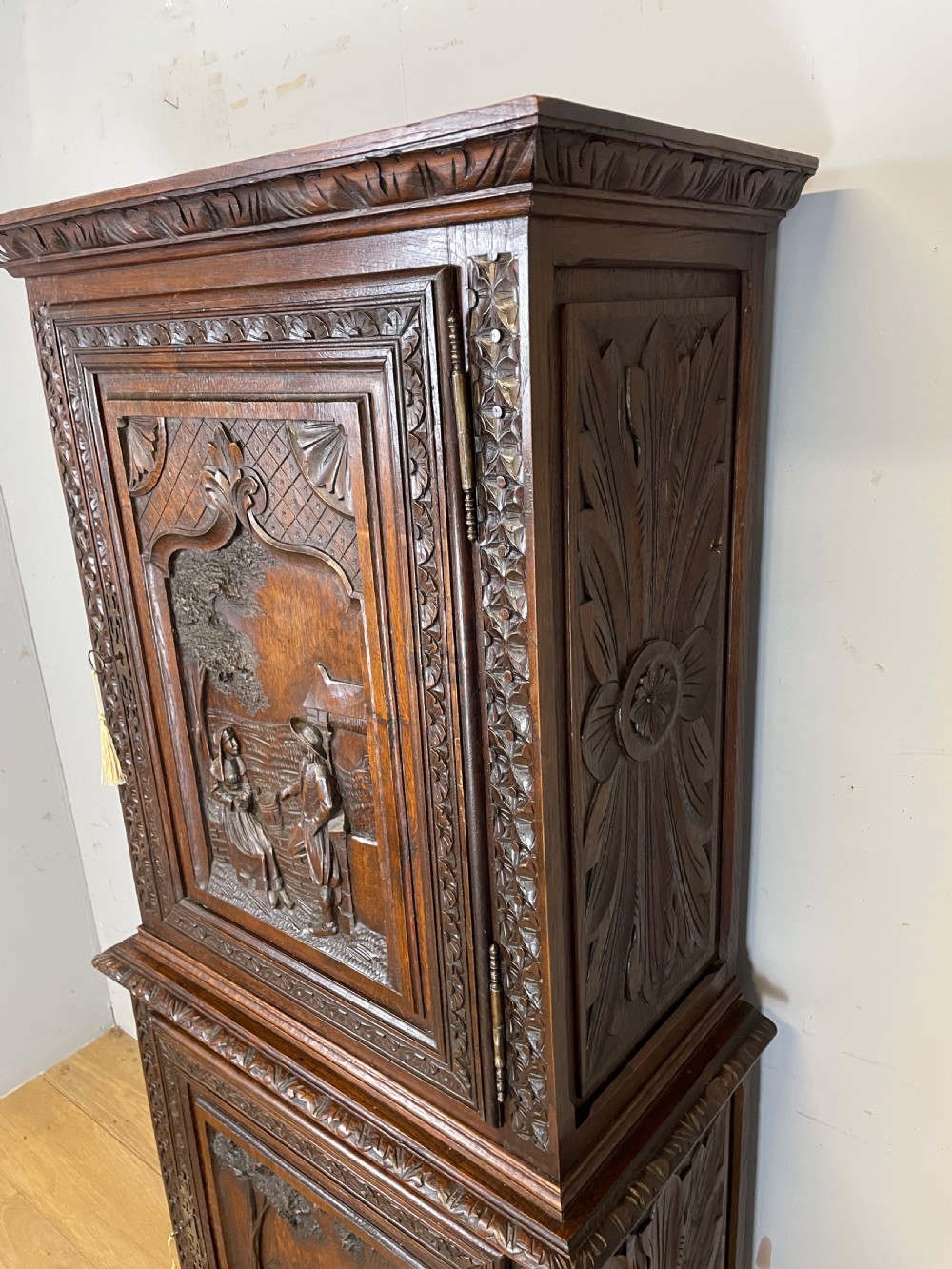 C19TH carved oak continental two door cupboard  View III