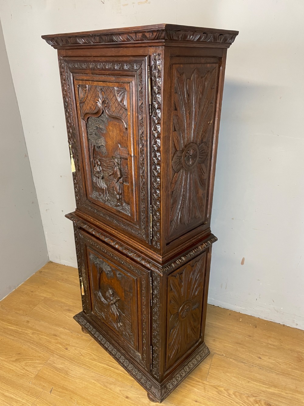 C19TH carved oak continental two door cupboard  View VIII