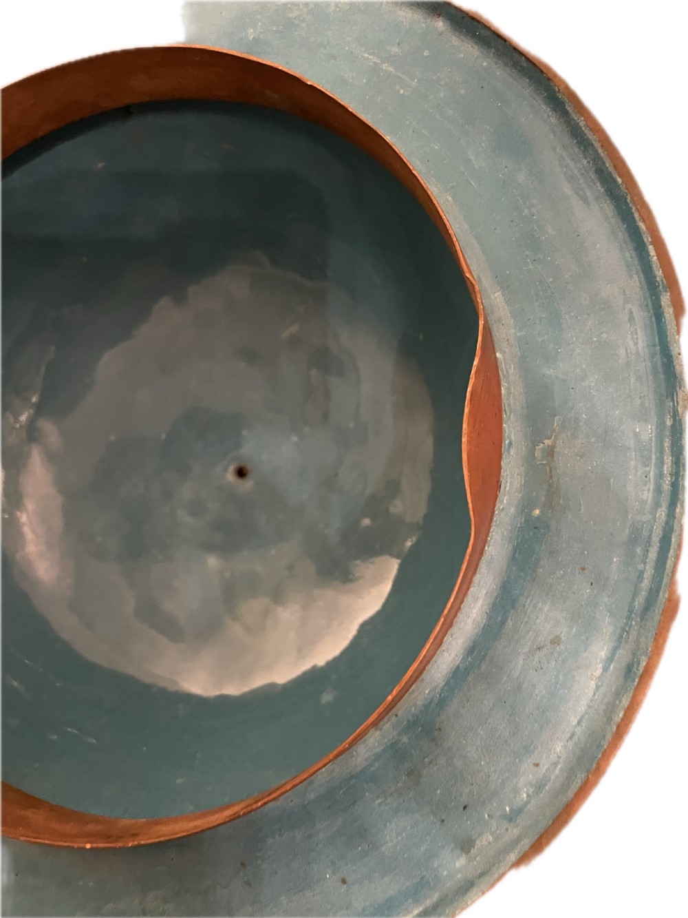 An antique cloisonne covered vase with a cream patterned background decorated with pink and red peony blossoms, green leaves, and a domed lid. View IX