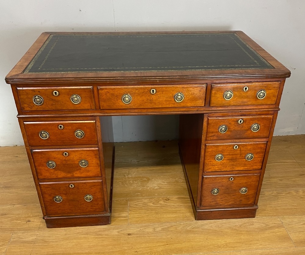 C19TH walnut three part desk with inset leather top