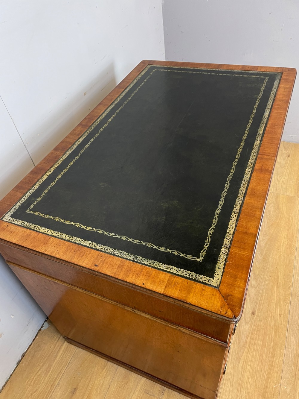 C19TH walnut three part desk with inset leather top View III