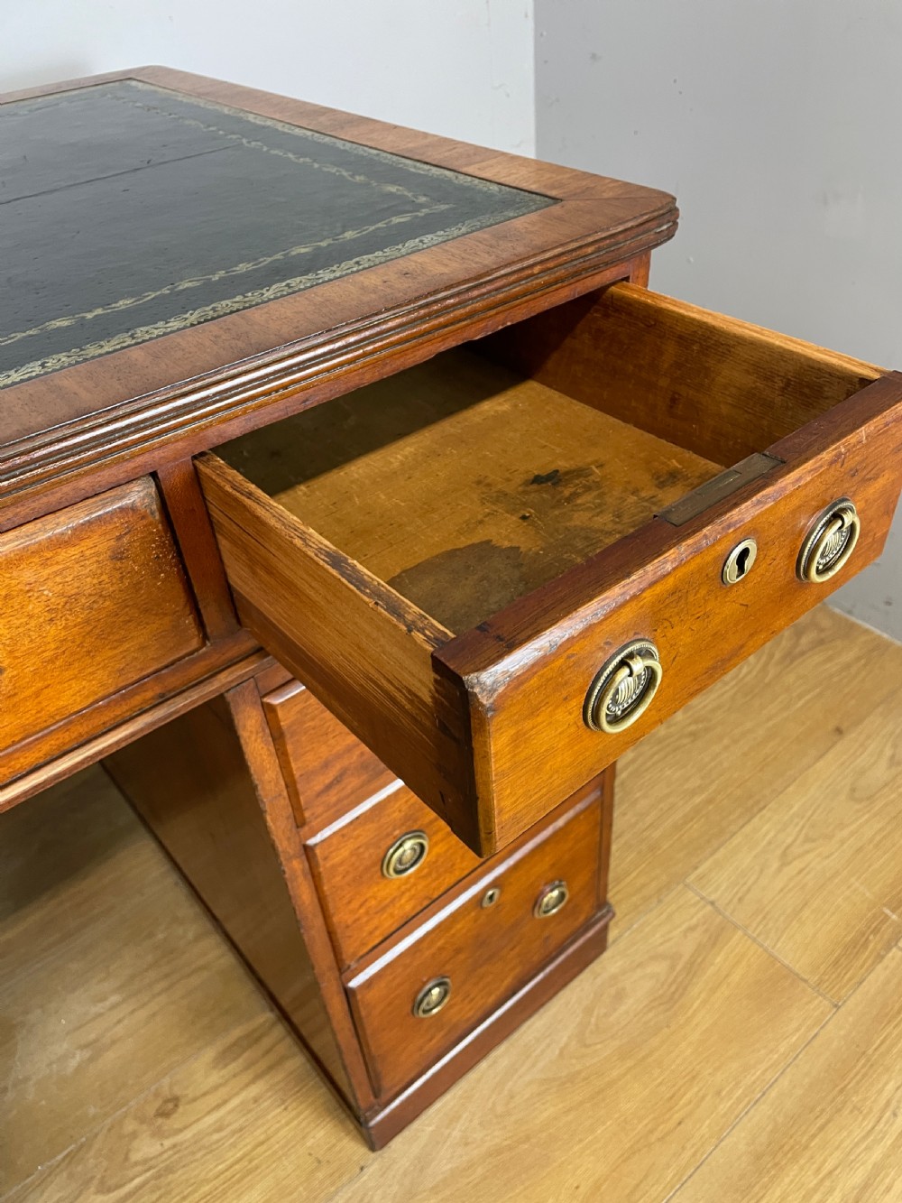 C19TH walnut three part desk with inset leather top View V