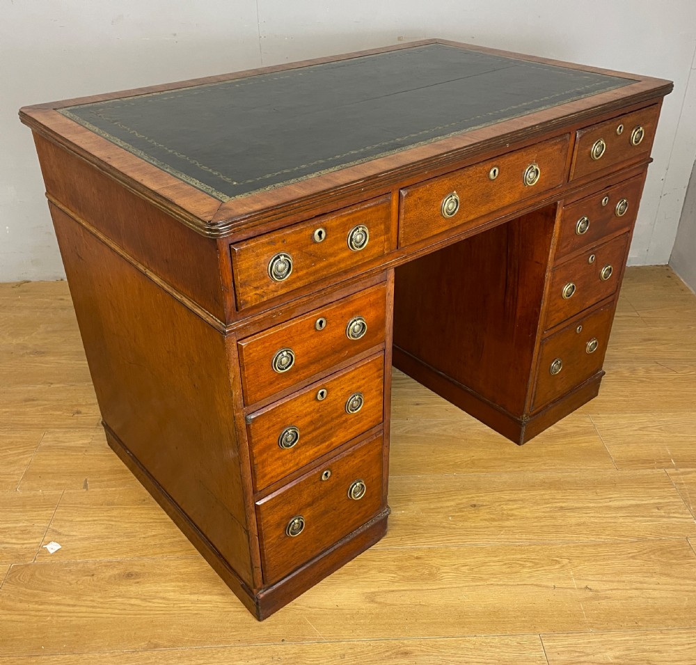 C19TH walnut three part desk with inset leather top View XI