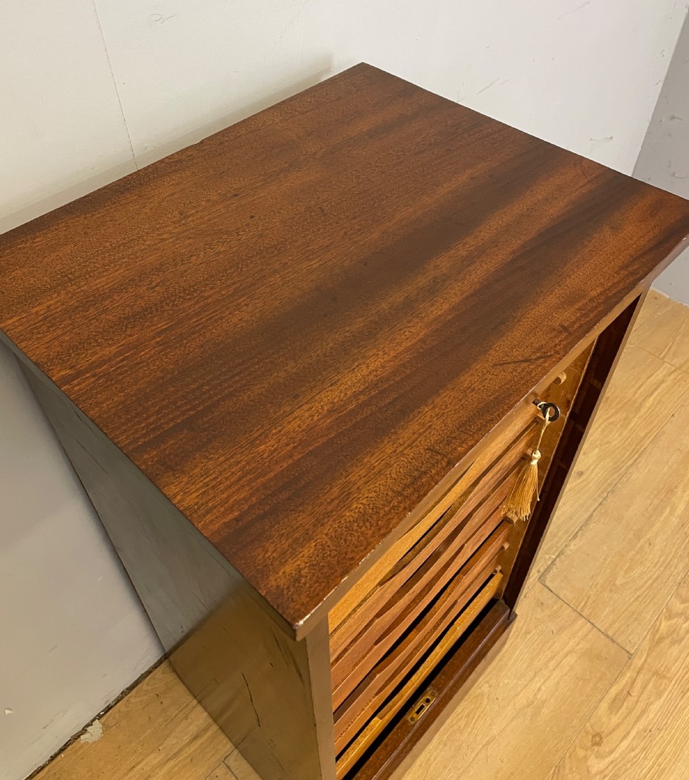 Edwardian mahogany tambour fronted filing drawers  View III
