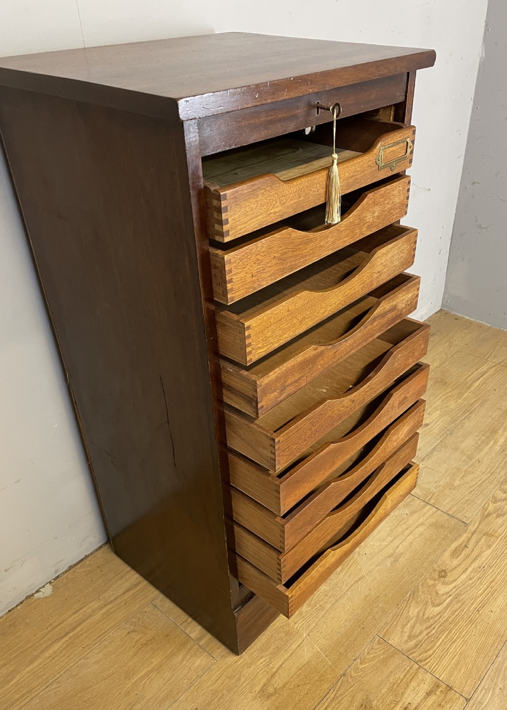 Edwardian mahogany tambour fronted filing drawers  View IV