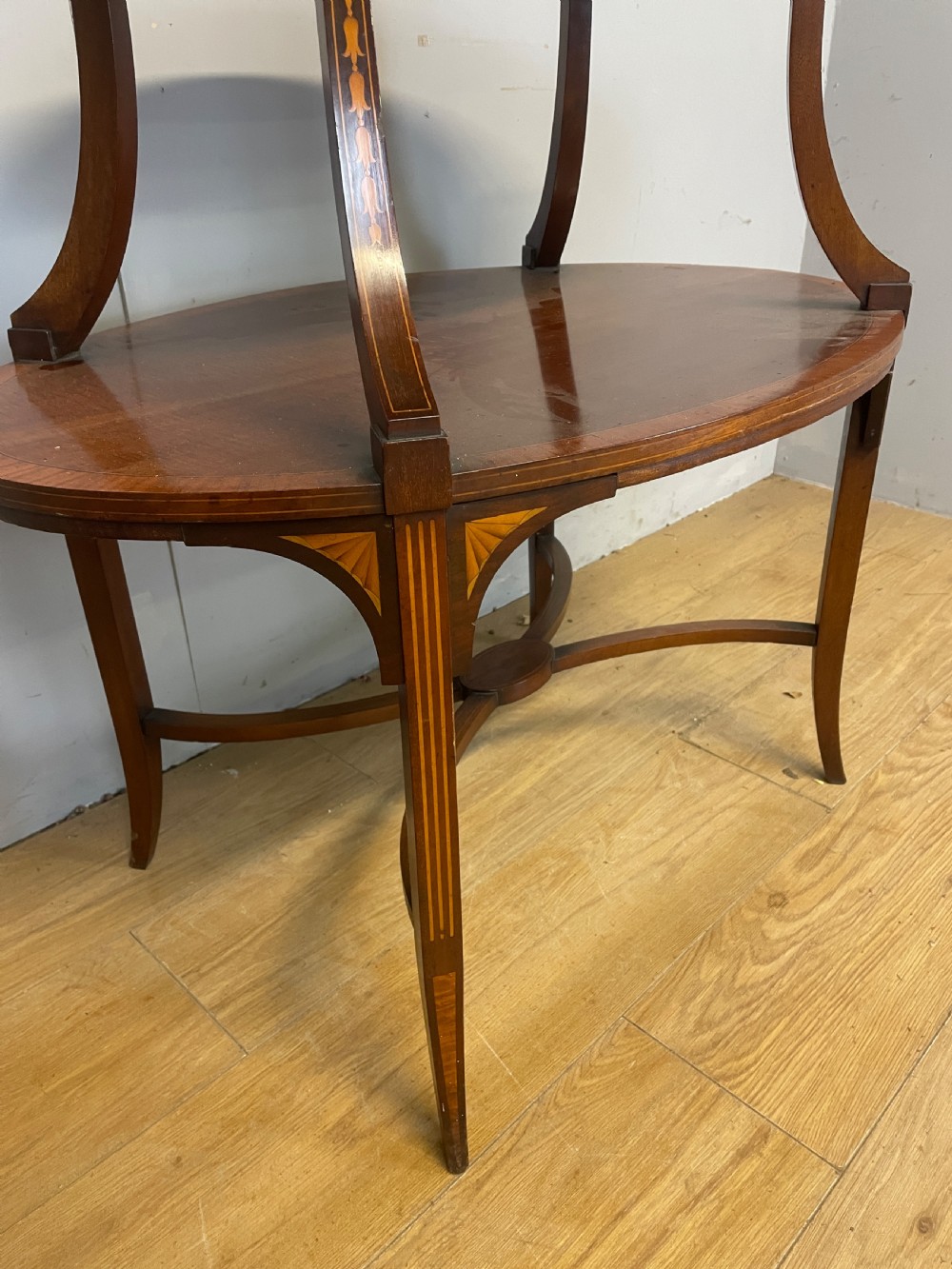 Edwardian inlaid mahogany two tier etagere View III