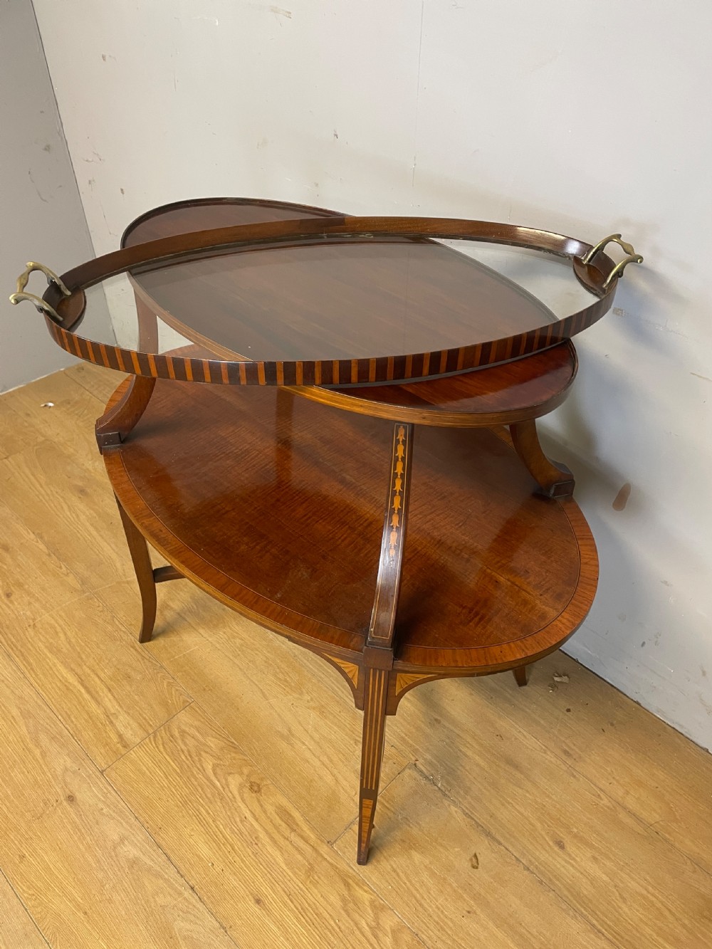 Edwardian inlaid mahogany two tier etagere View VI