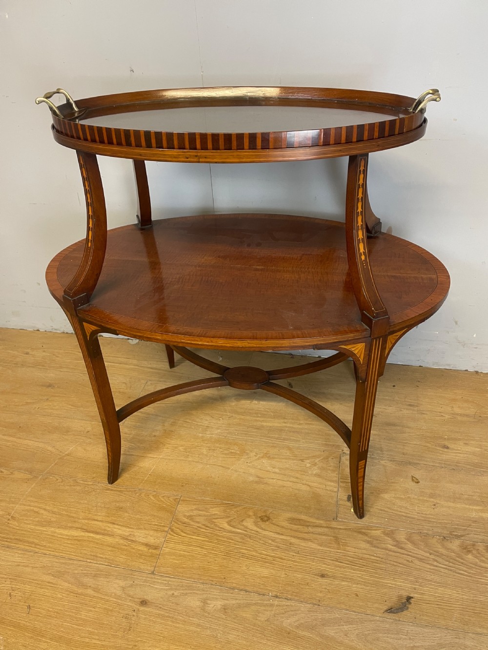Edwardian inlaid mahogany two tier etagere View VIII