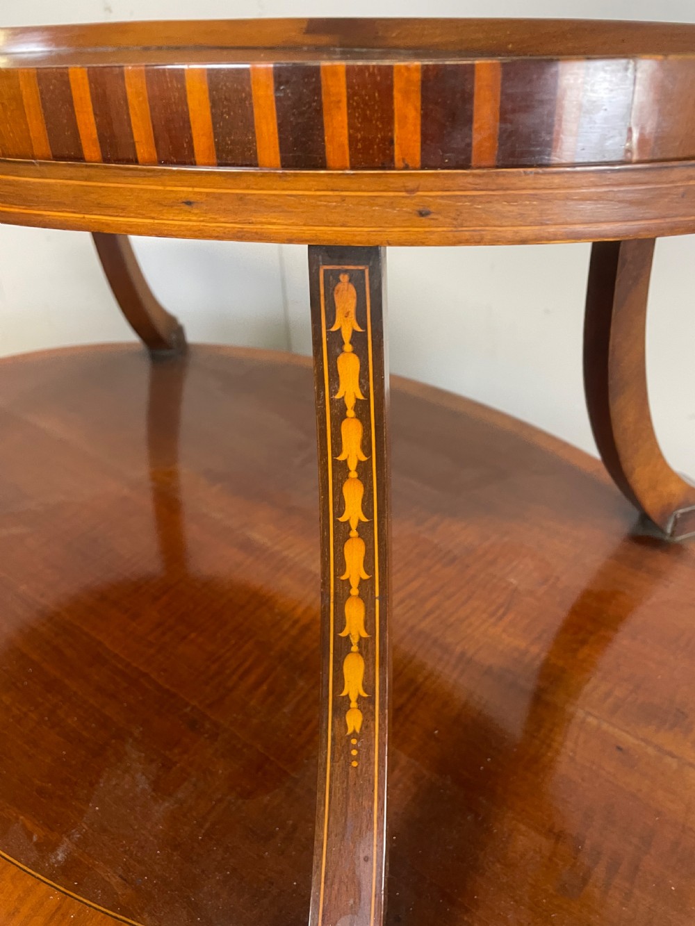 Edwardian inlaid mahogany two tier etagere View IX