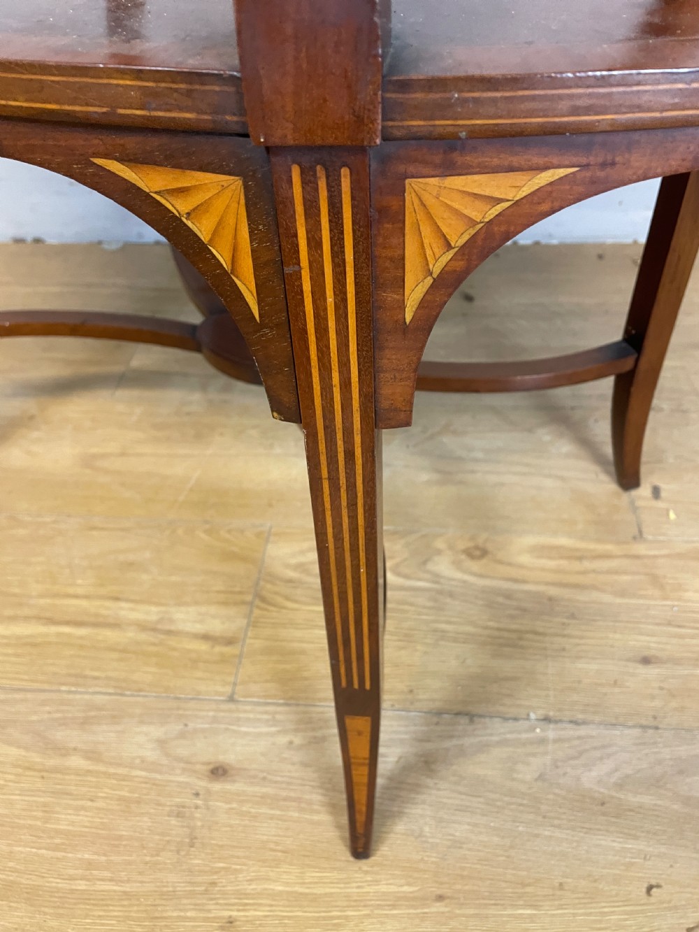 Edwardian inlaid mahogany two tier etagere View X