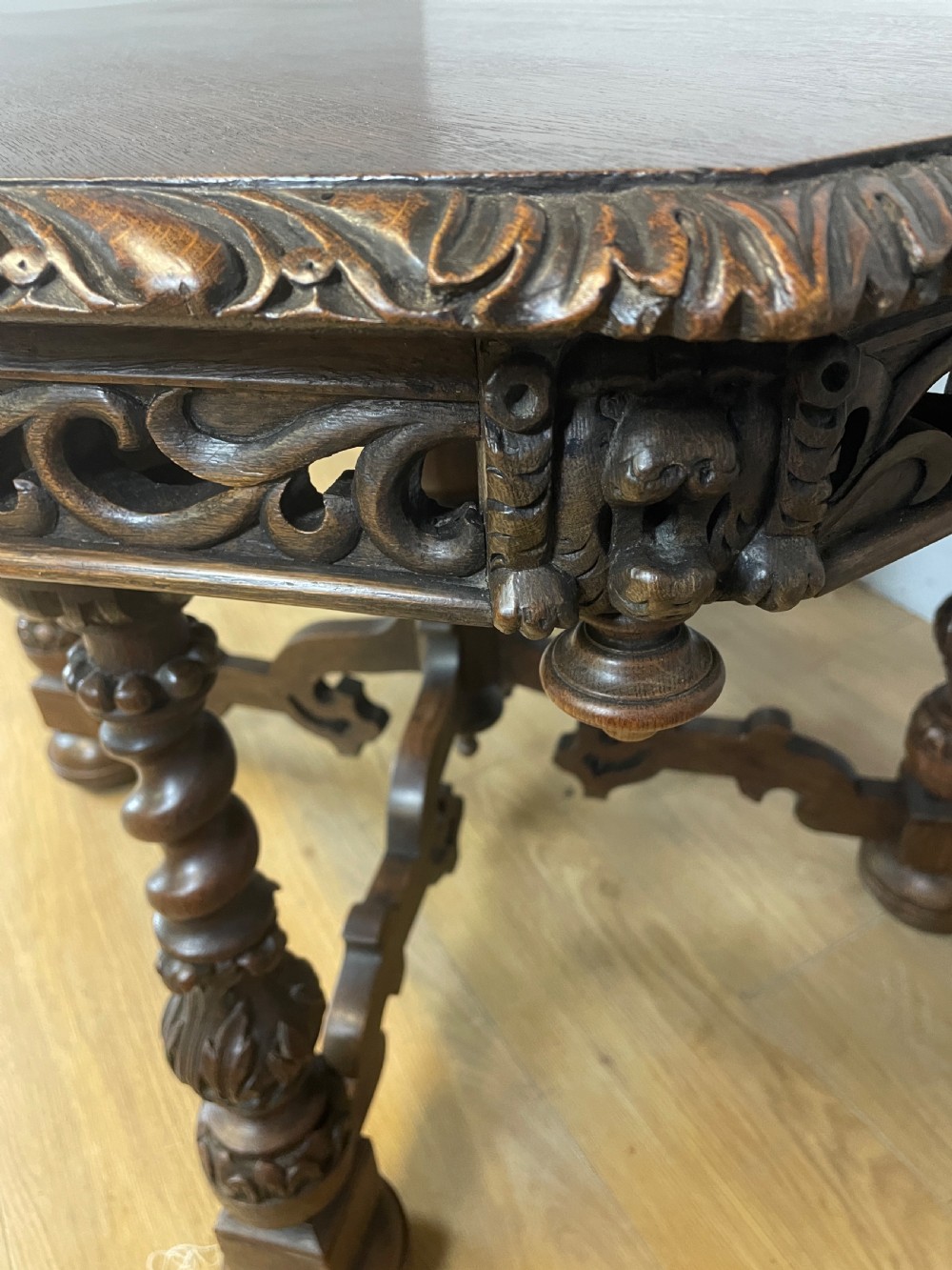 C19TH carved oak centre table  View X