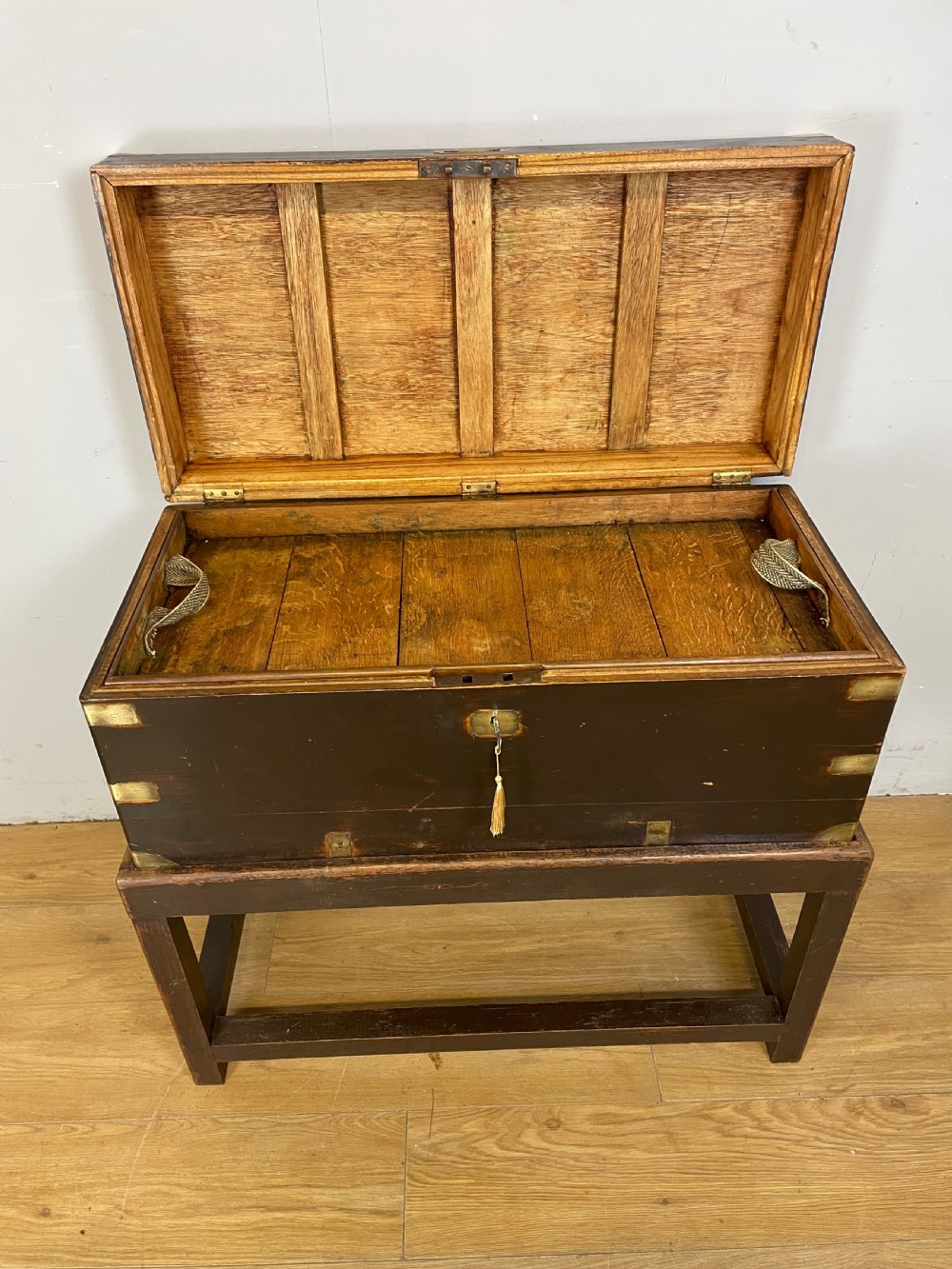 C19TH brass bound camphorwood box on stand  View VII