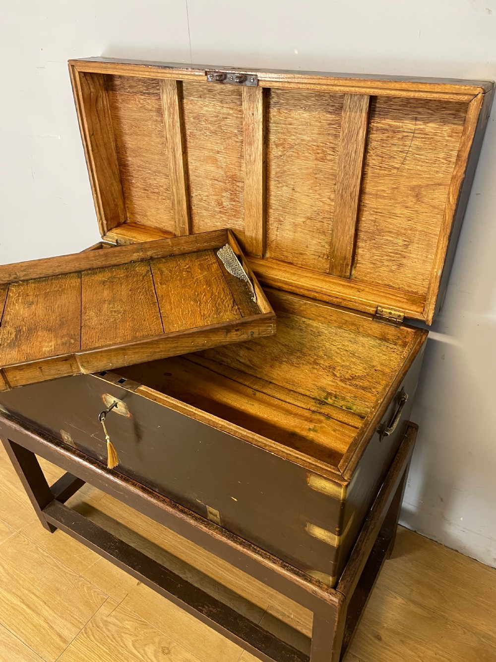 C19TH brass bound camphorwood box on stand  View VIII