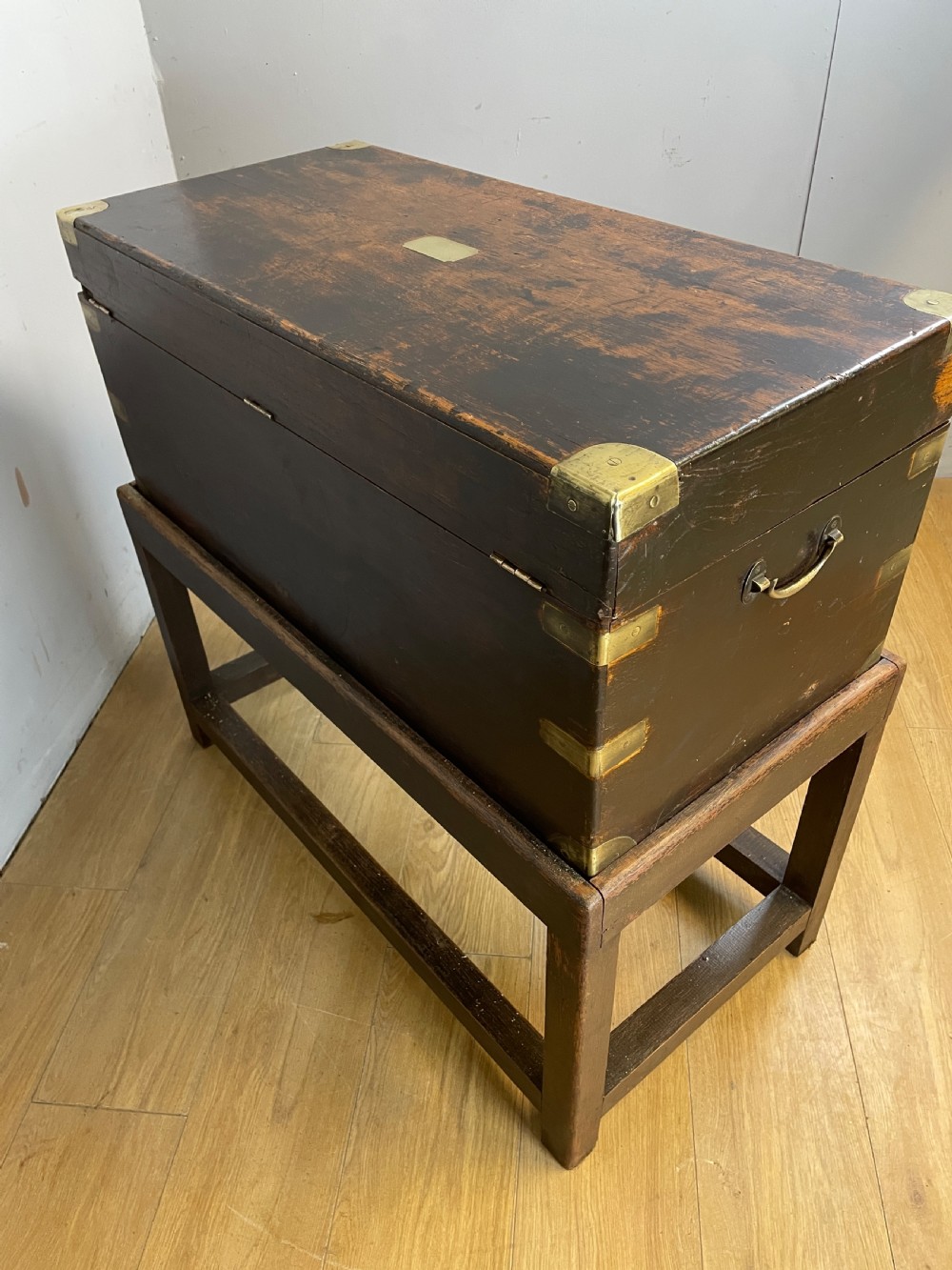 C19TH brass bound camphorwood box on stand  View IX