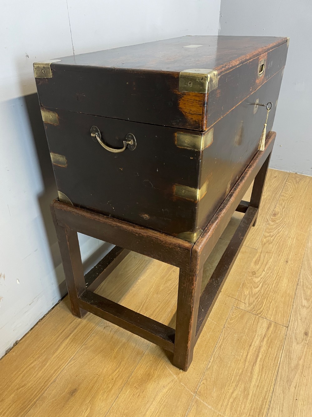 C19TH brass bound camphorwood box on stand  View X
