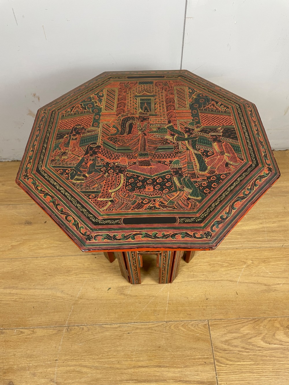 Hand painted folding octagonal Kashmiri table  View II