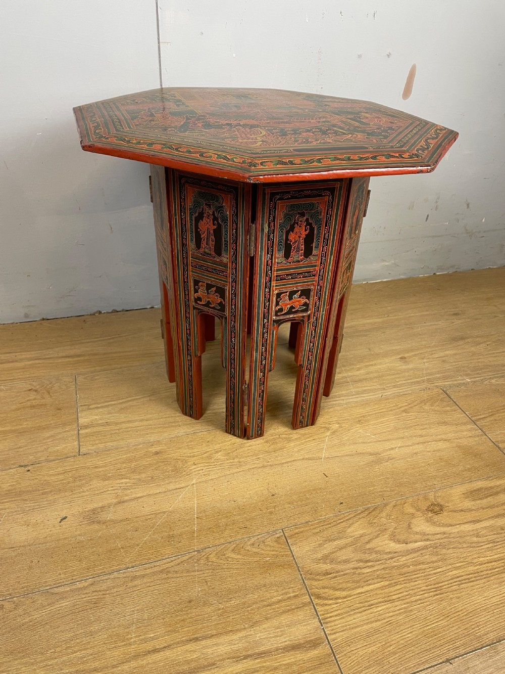 Hand painted folding octagonal Kashmiri table  View X