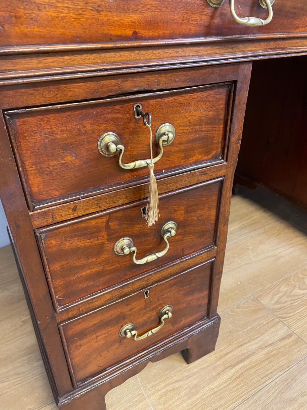 C19TH three part mahogany desk with inset leather top  View V