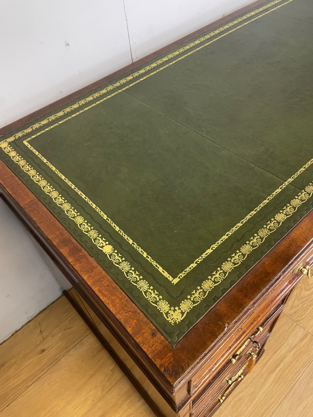 C19TH three part mahogany desk with inset leather top  View VI